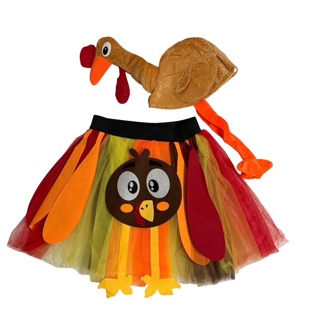 Unbranded Turkey Costume Set Girls OS Multicolor Excellent Tutu Hat Thanksgiving